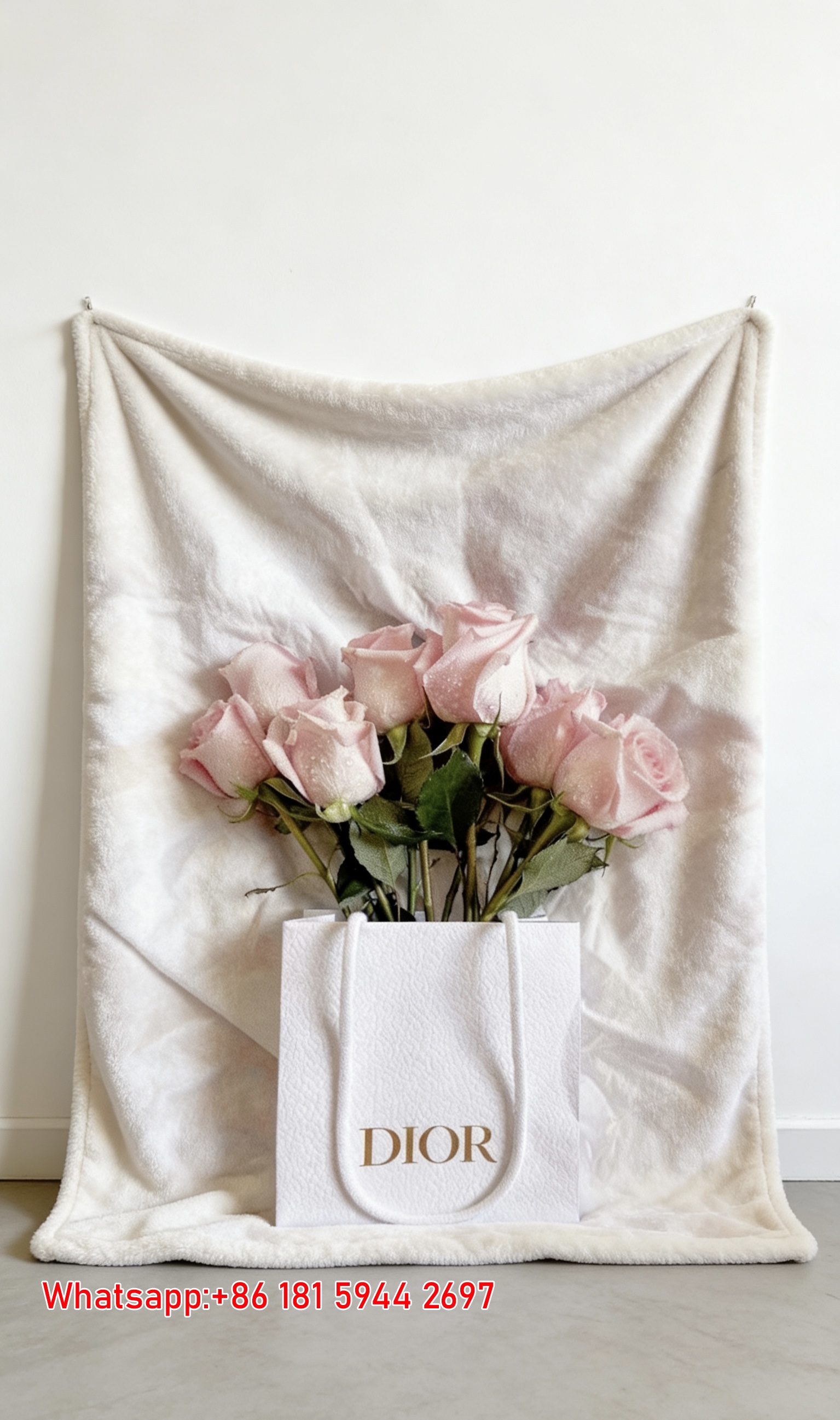 Dior Pink Rose Flannel Sofa Throw Blanket D064